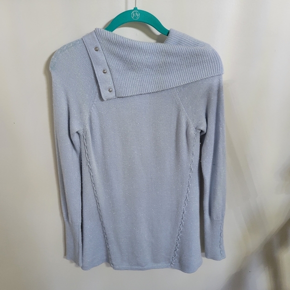White House Black Market Shimmery Light Blue Blue Cowl Neck Sweater, Sz XSP - Picture 4 of 5